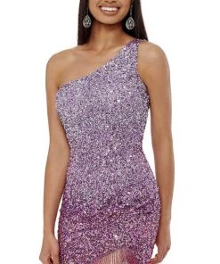 Rachel Allan - 40127 Asymmetric Sequined Fringe Dress