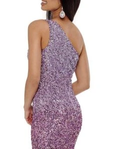 Rachel Allan - 40127 Asymmetric Sequined Fringe Dress