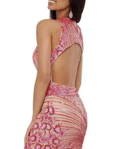 Rachel Allan - 40130 Sequined Keyhole Back Sheath Dress