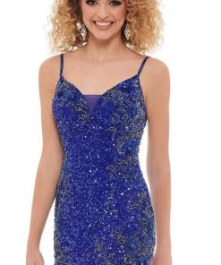 Rachel Allan - 40152 Sequined V Neck Cocktail Dress