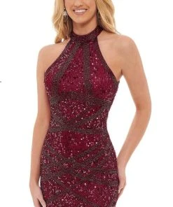 Rachel Allan - 40158 Halter Sequined Sexy Back Dress