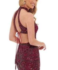 Rachel Allan - 40158 Halter Sequined Sexy Back Dress