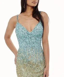 Rachel Allan - 40165 Sequined Ombre Sheath Dress