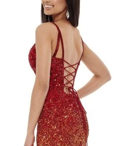 Rachel Allan - 40165 Sequined Ombre Sheath Dress