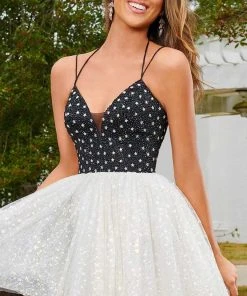 Rachel Allan 40179 - Dual Strap Glitter A-Line Cocktail Dress