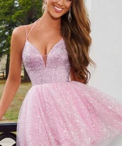 Rachel Allan 40179 - Dual Strap Glitter A-Line Cocktail Dress