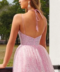 Rachel Allan 40179 - Dual Strap Glitter A-Line Cocktail Dress