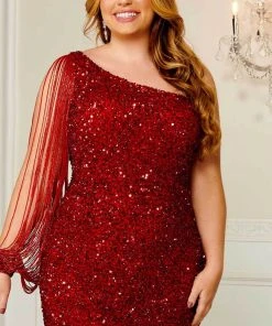 Rachel Allan 40201 - Beaded Fringe Sleeve Cocktail Dress