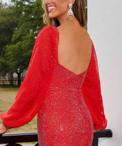 Rachel Allan 40257 - Puffed Sleeve Beaded Cocktail Dress