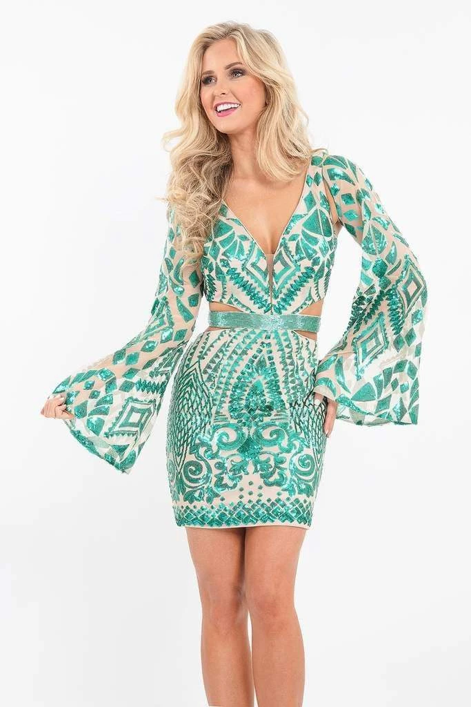 Rachel Allan - 4623 Illusion Angel Sleeve Sequined Cutout Dress Short Dresses 3 Rachel Allan - 4623 Illusion Angel Sleeve Sequined Cutout Dress Short Dresses