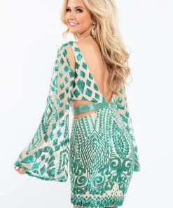 Rachel Allan - 4623 Illusion Angel Sleeve Sequined Cutout Dress Short Dresses