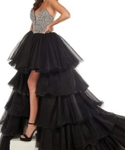 Rachel Allan - 50003 Beaded Pleated High Low Gown