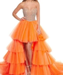 Rachel Allan - 50003 Beaded Pleated High Low Gown