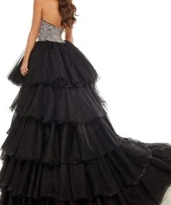 Rachel Allan - 50003 Beaded Pleated High Low Gown