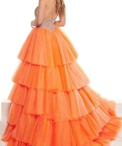 Rachel Allan - 50003 Beaded Pleated High Low Gown