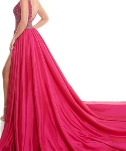 Rachel Allan - 50005 Embellished V Neck Dress With A-Line Overlay