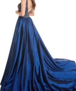 Rachel Allan - 50005 Embellished V Neck Dress With A-Line Overlay