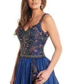 Rachel Allan - 50005 Embellished V Neck Dress With A-Line Overlay