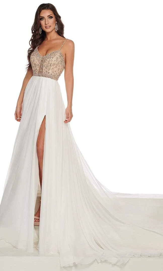 Rachel Allan - 50010 Beaded V Neck Pleated A-Line Dress With Slit 6 Rachel Allan - 50010 Beaded V Neck Pleated A-Line Dress With Slit