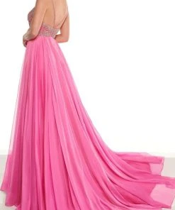 Rachel Allan - 50010 Beaded V Neck Pleated A-Line Dress With Slit 9 Rachel Allan - 50010 Beaded V Neck Pleated A-Line Dress With Slit