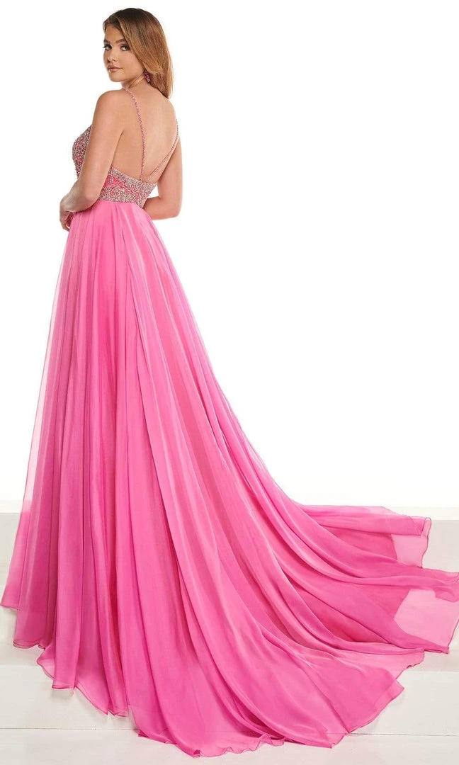 Rachel Allan - 50010 Beaded V Neck Pleated A-Line Dress With Slit 4 Rachel Allan - 50010 Beaded V Neck Pleated A-Line Dress With Slit