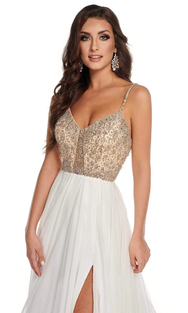 Rachel Allan - 50010 Beaded V Neck Pleated A-Line Dress With Slit 8 Rachel Allan - 50010 Beaded V Neck Pleated A-Line Dress With Slit