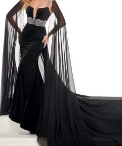 Rachel Allan - 50012 Cape Mermaid A-Line Overskirt Evening Dress