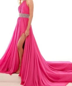 Rachel Allan - 50031 High Halter Ruched Chiffon Dress