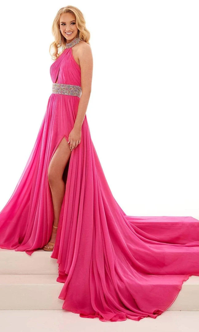 Rachel Allan - 50031 High Halter Ruched Chiffon Dress 3 Rachel Allan - 50031 High Halter Ruched Chiffon Dress