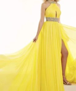 Rachel Allan - 50031 High Halter Ruched Chiffon Dress 9 Rachel Allan - 50031 High Halter Ruched Chiffon Dress