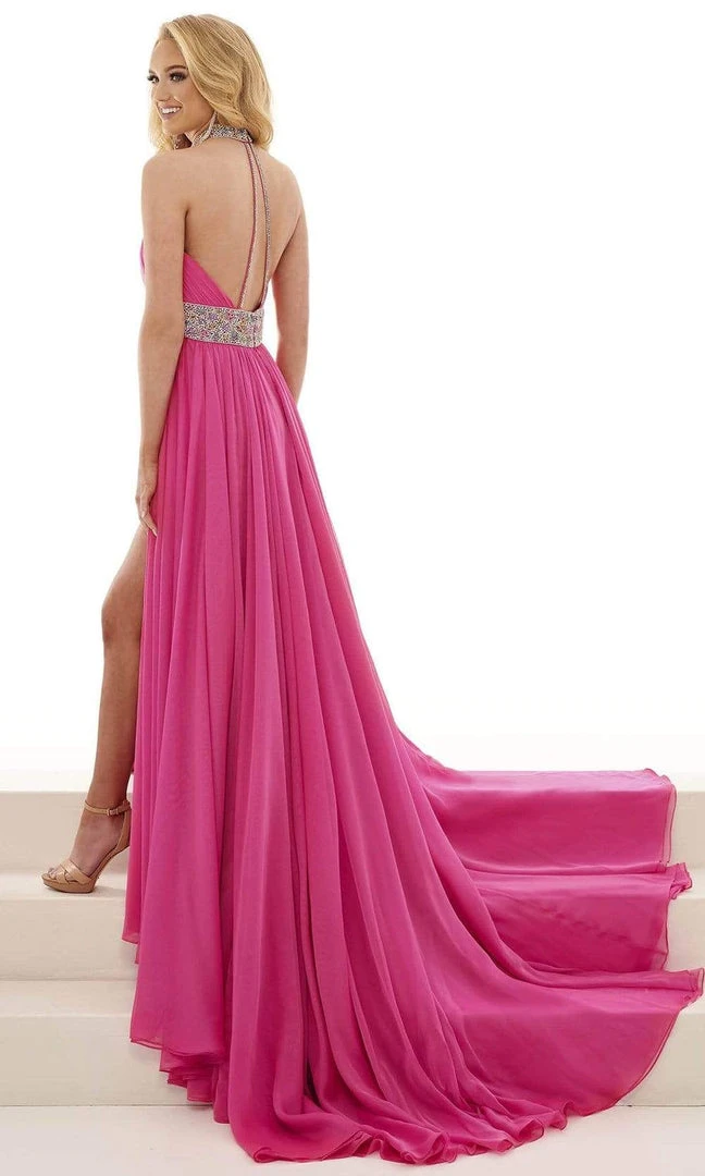 Rachel Allan - 50031 High Halter Ruched Chiffon Dress 4 Rachel Allan - 50031 High Halter Ruched Chiffon Dress