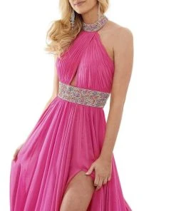 Rachel Allan - 50031 High Halter Ruched Chiffon Dress 8 Rachel Allan - 50031 High Halter Ruched Chiffon Dress