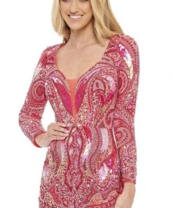 Rachel Allan - 50045 Long Sleeve Bedazzled Romper