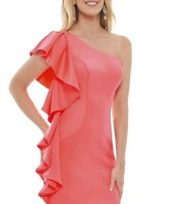 Rachel Allan - 50061 Asymmetric Fit Sheath Short Dress