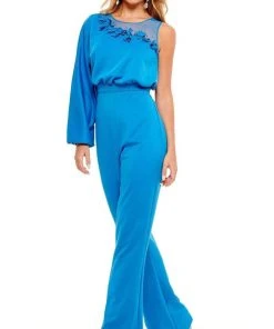 Rachel Allan - 50080 Floral Appliques Jewel Jumpsuit