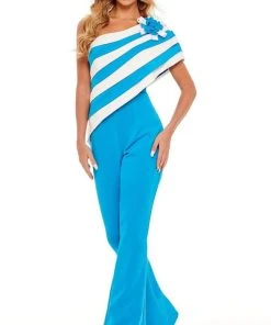 Rachel Allan - 50089 Stripe Draped Jumpsuit