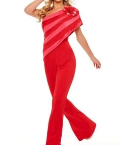 Rachel Allan - 50089 Stripe Draped Jumpsuit 10 Rachel Allan - 50089 Stripe Draped Jumpsuit