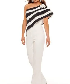 Rachel Allan - 50089 Stripe Draped Jumpsuit 12 Rachel Allan - 50089 Stripe Draped Jumpsuit