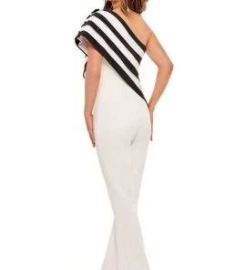 Rachel Allan - 50089 Stripe Draped Jumpsuit 13 Rachel Allan - 50089 Stripe Draped Jumpsuit