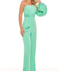 Rachel Allan - 50108 Bishop Sleeve One Shoulder Jumpsuit