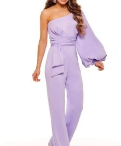 Rachel Allan - 50108 Bishop Sleeve One Shoulder Jumpsuit
