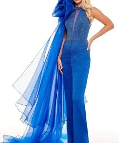 Rachel Allan - 50121 Rosette Draped Beaded Jumpsuit