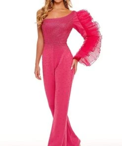 Rachel Allan - 50125 Ruffle Sleeve One Shoulder Jumpsuit