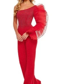 Rachel Allan - 50125 Ruffle Sleeve One Shoulder Jumpsuit 10 Rachel Allan - 50125 Ruffle Sleeve One Shoulder Jumpsuit