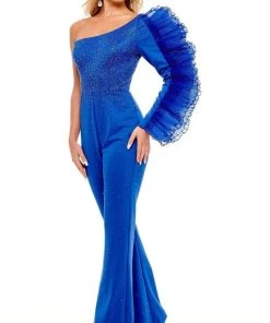Rachel Allan - 50125 Ruffle Sleeve One Shoulder Jumpsuit 12 Rachel Allan - 50125 Ruffle Sleeve One Shoulder Jumpsuit