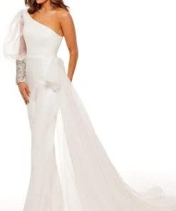 Rachel Allan - 50128 One Shoulder Puffed Beaded Jumpsuit 8 Rachel Allan - 50128 One Shoulder Puffed Beaded Jumpsuit