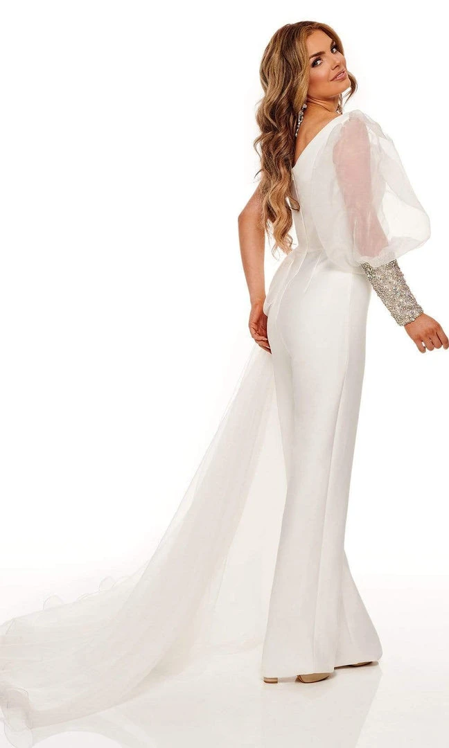 Rachel Allan - 50128 One Shoulder Puffed Beaded Jumpsuit 6 Rachel Allan - 50128 One Shoulder Puffed Beaded Jumpsuit