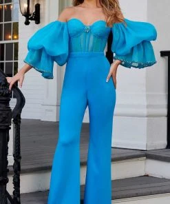 Rachel Allan 50145 - Off-Shoulder Bubble Sleeve Jumpsuit