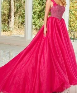 Rachel Allan 50156 - Bedazzled Asymmetric Evening Gown