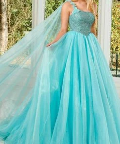 Rachel Allan 50156 - Bedazzled Asymmetric Evening Gown